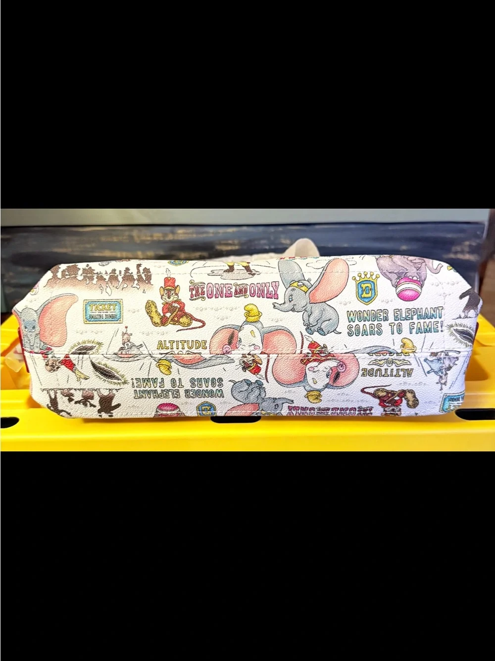 Disney Dooney and Bourke Dunbo Printed Satchel in White, Pink and Gold Accents